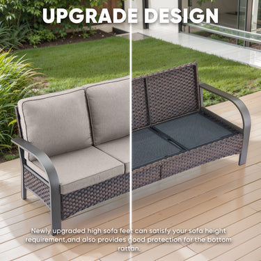 Patio Conversation Set 7-Piece with 1 Sofa, 2 Swivel Glider Chairs, 2 Patio Chairs, 2 Ottoman, HW Series - Belord