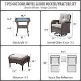 Swivel Glider Chairs Set with Side Table and Ottoman, NDS Series - Belord