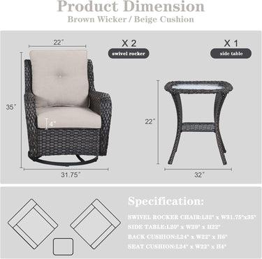 Save 60% - Swivel Glider Chairs Set with Side Table, NTC Series - Belord