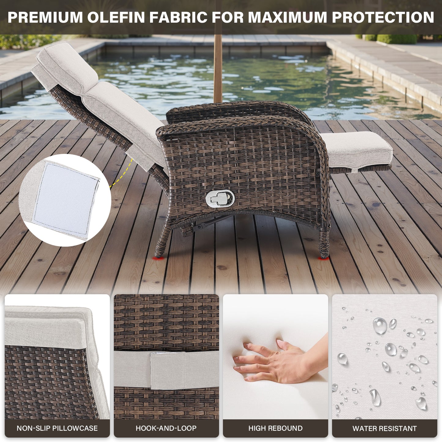 Premium 7-Piece Patio Conversation Set - 4 Adjustable Recliners & 3 Side Tables with 155° Lay Flat Chaise, NDS Series