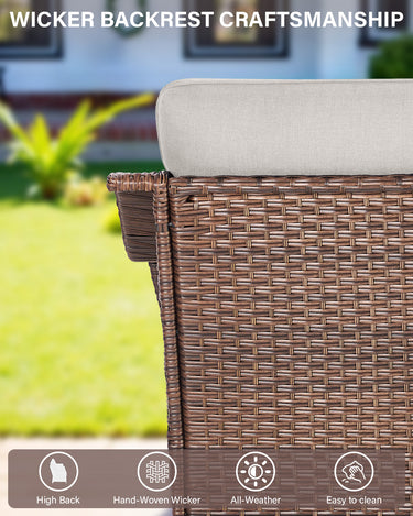 8-Piece Luxury Outdoor Wicker Set - 2 High Back Swivel Glider Chairs + 2 Rattan Sofa, Coffee Table & Ottoman, Ovolo Series - Belord