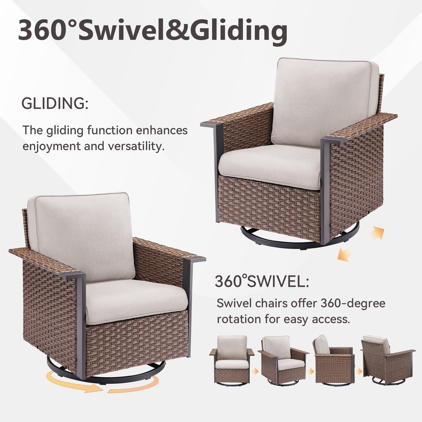 Patio Wicker Swivel Chairs Set Of 2, WNG Series