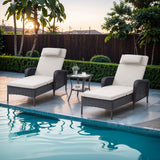 3-Piece Outdoor Wicker Lounge Set – 2 Adjustable 75" Chaise Lounges + Side Table, All-Weather Rattan, NTC Series - Belord