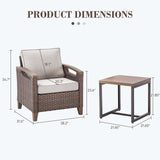 BBR Series 3-Piece Patio Set: 2 Swivel Chairs + Side Table - PE Wicker with Thick Cushions & Weather-Resistant Metal Frame - Belord