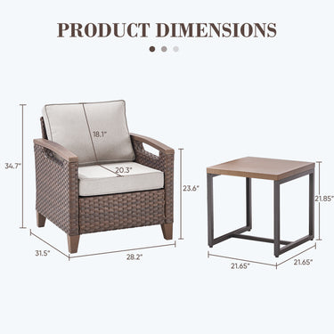 BBR Series 3-Piece Patio Set: 2 Swivel Chairs + Side Table - PE Wicker with Thick Cushions & Weather-Resistant Metal Frame - Belord