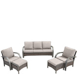 Patio Conversation Set 5-Piece with 1 Sofa, 2 Patio Chairs, 2 Ottoman, HW Series - Belord