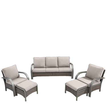 Patio Conversation Set 5-Piece with 1 Sofa, 2 Patio Chairs, 2 Ottoman, HW Series - Belord