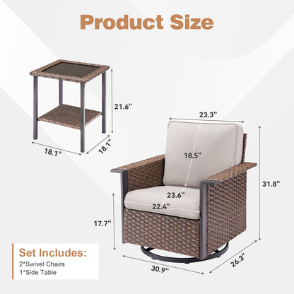 Outdoor Bistro Set for Patio — 3-Piece with 360° Swivel Aluminum Chairs & Table, WNG Series