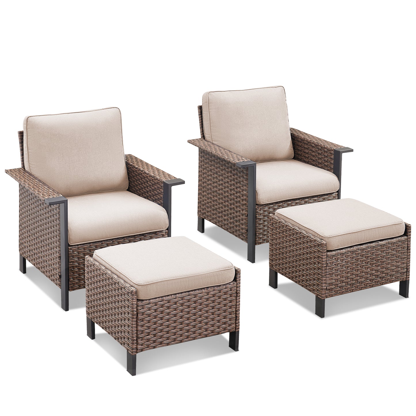 4-Piece Outdoor Patio Set: 2 Patio Chairs with Ottomans, WNG Series