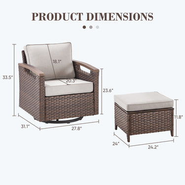 Premium 4-Piece Patio Conversation Set - Luxury Swivel Rocking Chairs with 2 Ottomans, All-Weather PE Wicker & Plush Cushions - BBR Series - Belord