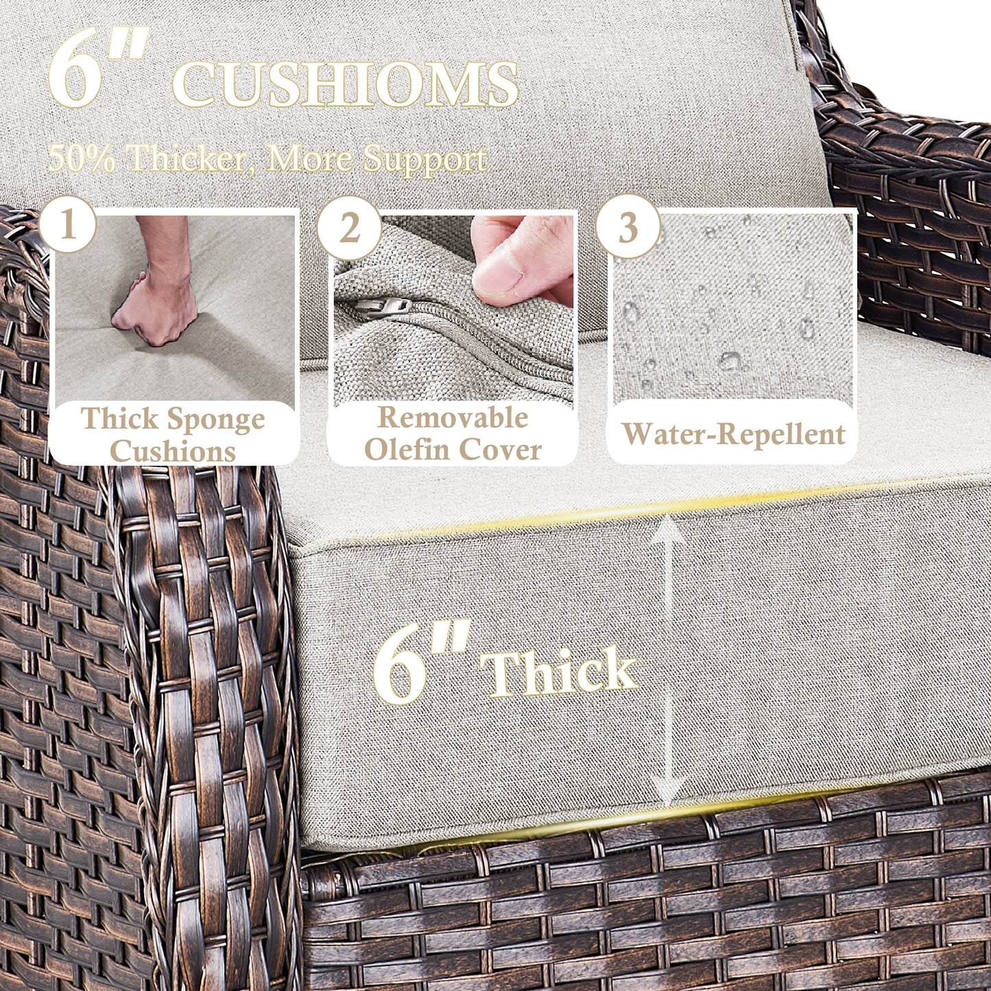 Premium Outdoor 8PCS Sofa Set with Coffee Table for Garden & Deck – 6" Cushion Comfort, NT Series