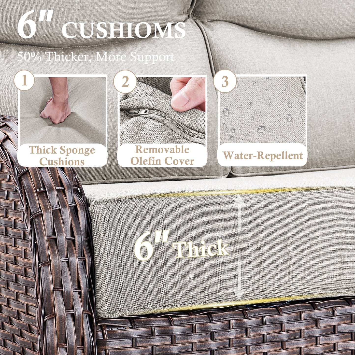 Premium 4PCS Patio Conversation Set for Backyard & Deck, Hand-Woven Rattan Sofa, Swivel Chairs & Coffee Table with 6" Cushions, NT Series