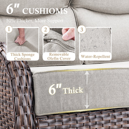 Premium 4PCS Patio Conversation Set for Backyard & Deck, Hand-Woven Rattan Sofa, Swivel Chairs & Coffee Table with 6" Cushions, NT Series