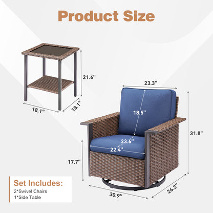 Outdoor Bistro Set for Patio — 3-Piece with 360° Swivel Aluminum Chairs & Table, WNG Series