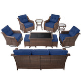 10-Piece Luxury Outdoor Conversation Set - 4 High Back Swivel Rocker Chairs + 3-Seater Sofa with Wicker Ottoman & Coffee Table, Ovolo Series - Belord