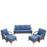 Patio Conversation Set 5-Piece with 1 Sofa, 2 Patio Chairs, 2 Ottoman, HW Series - Belord