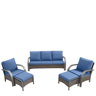 Patio Conversation Set 5-Piece with 1 Sofa, 2 Patio Chairs, 2 Ottoman, HW Series - Belord