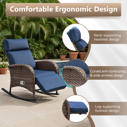 Premium 4-Piece Wicker Rocking Recliner Chair Set with Adjustable Backrest & Footrest, Cushioned PE Rattan Patio Lounge Chairs, NDS Series