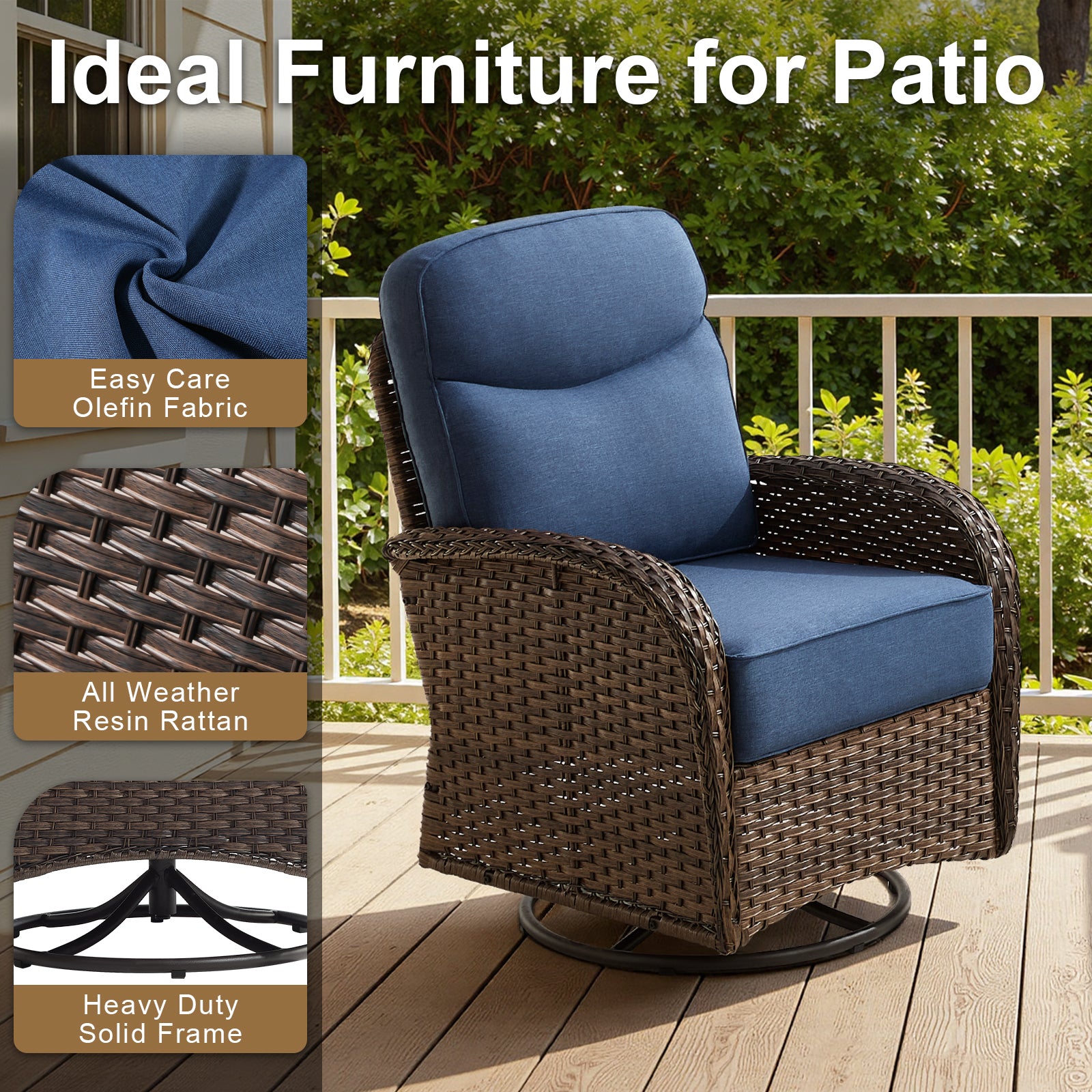 Spacious 8-Piece Patio Furniture Set with Split Fire Pit Table – High-Back Swivel Seating for Backyard Hosting, ND Series - Belord