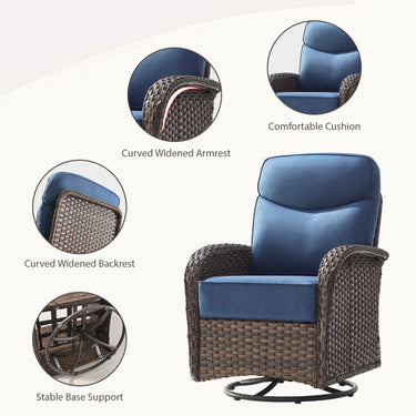 Elegant 5-Piece Outdoor Conversation Set – Sofa & Swivel Rockers with Coffee Table, All-Weather Wicker for Patio Parties, ND Series - Belord