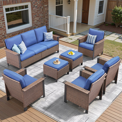 7-Piece Patio Set: All-Weather Wicker 3-Seater Sofa with 4 Patio Chairs & 2 Ottomans, WNG Series
