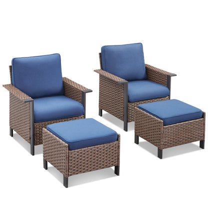 4-Piece Outdoor Patio Set: 2 Patio Chairs with Ottomans, WNG Series