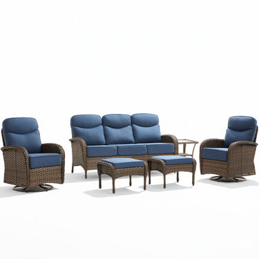 Premium 6-Piece Patio Lounge Set – Sofa, Swivel Rockers & Ottomans with Deep Cushions for Deck Relaxation, ND Series - Belord