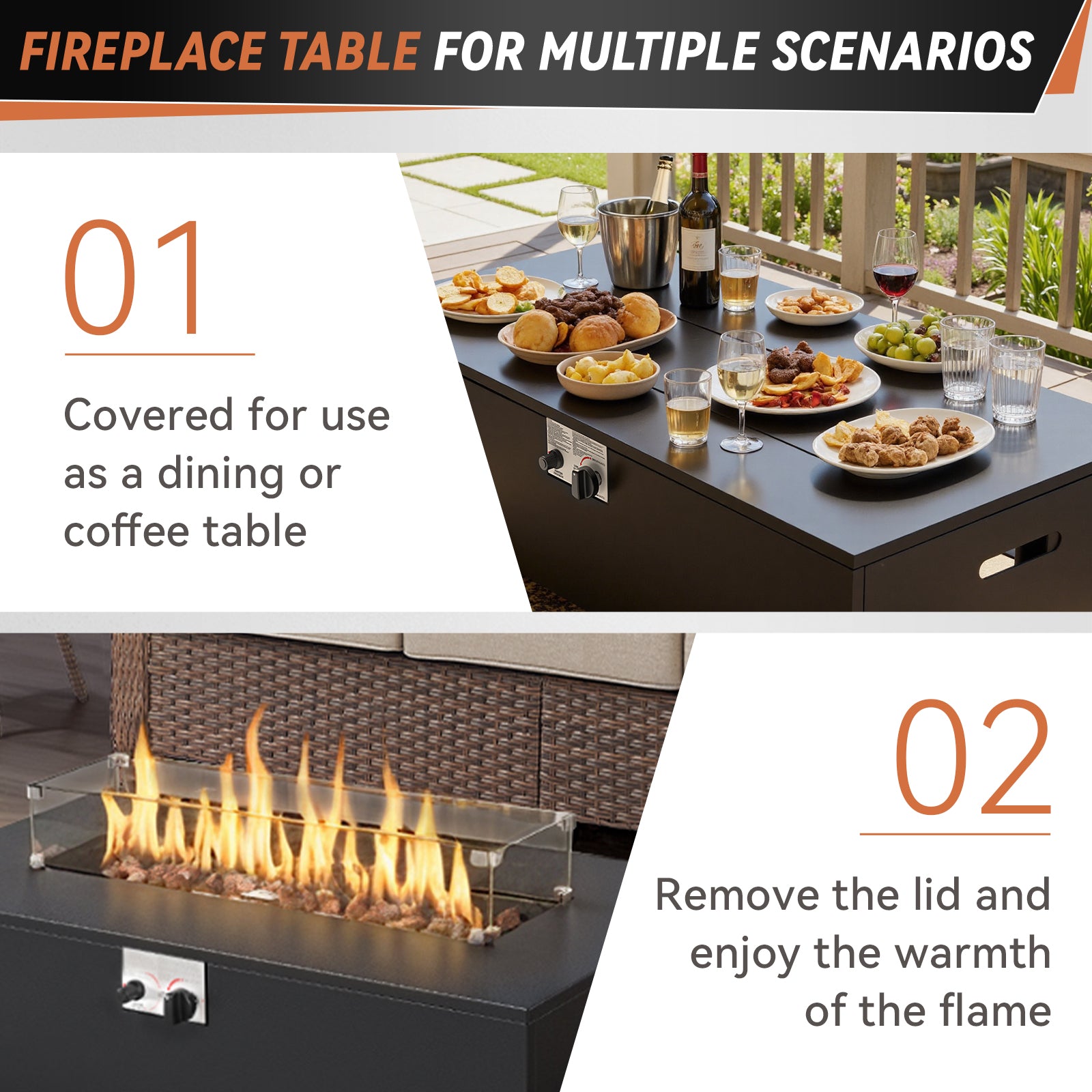 Spacious 8-Piece Patio Furniture Set with Split Fire Pit Table – High-Back Swivel Seating for Backyard Hosting, ND Series - Belord