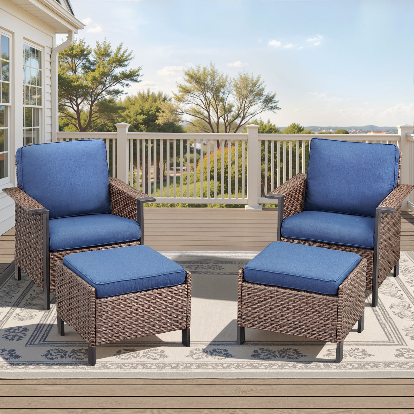 4-Piece Outdoor Patio Set: 2 Patio Chairs with Ottomans, WNG Series