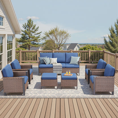 7-Piece Patio Set: All-Weather Wicker 3-Seater Sofa with 4 Patio Chairs & 2 Ottomans, WNG Series