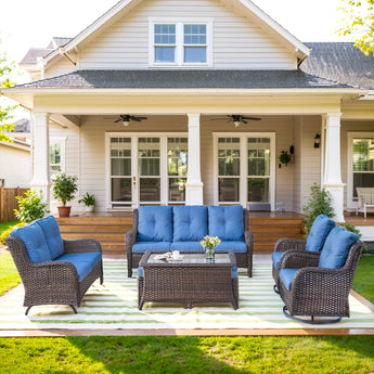 Patio Conversation Set 7-Piece with Sofa, Glider Loveseat, Swivel Glider Chairs, Ottoman and Coffee Table, NTC Series - Belord