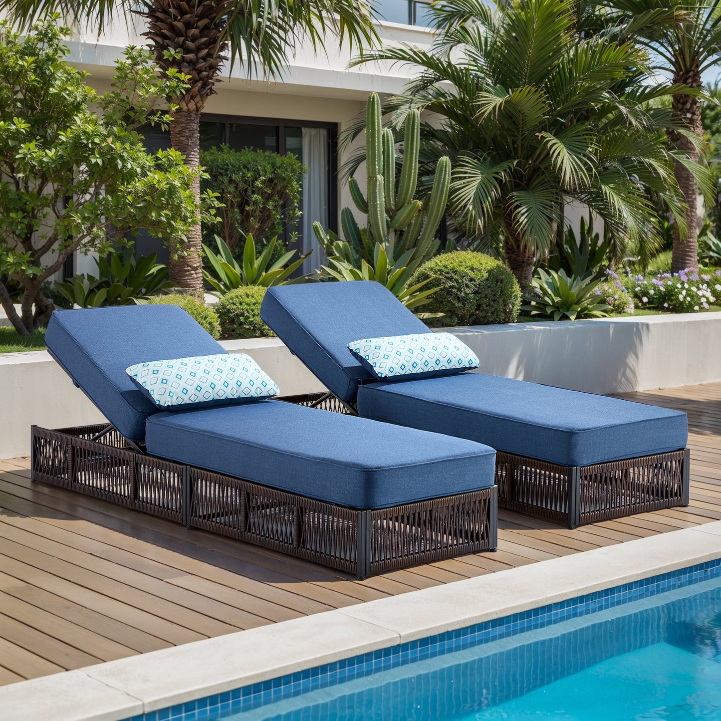 Set of 2 Luxury Chaise Lounges | 5-Inch Cushions & Reclining Back for Poolside, NTC Series