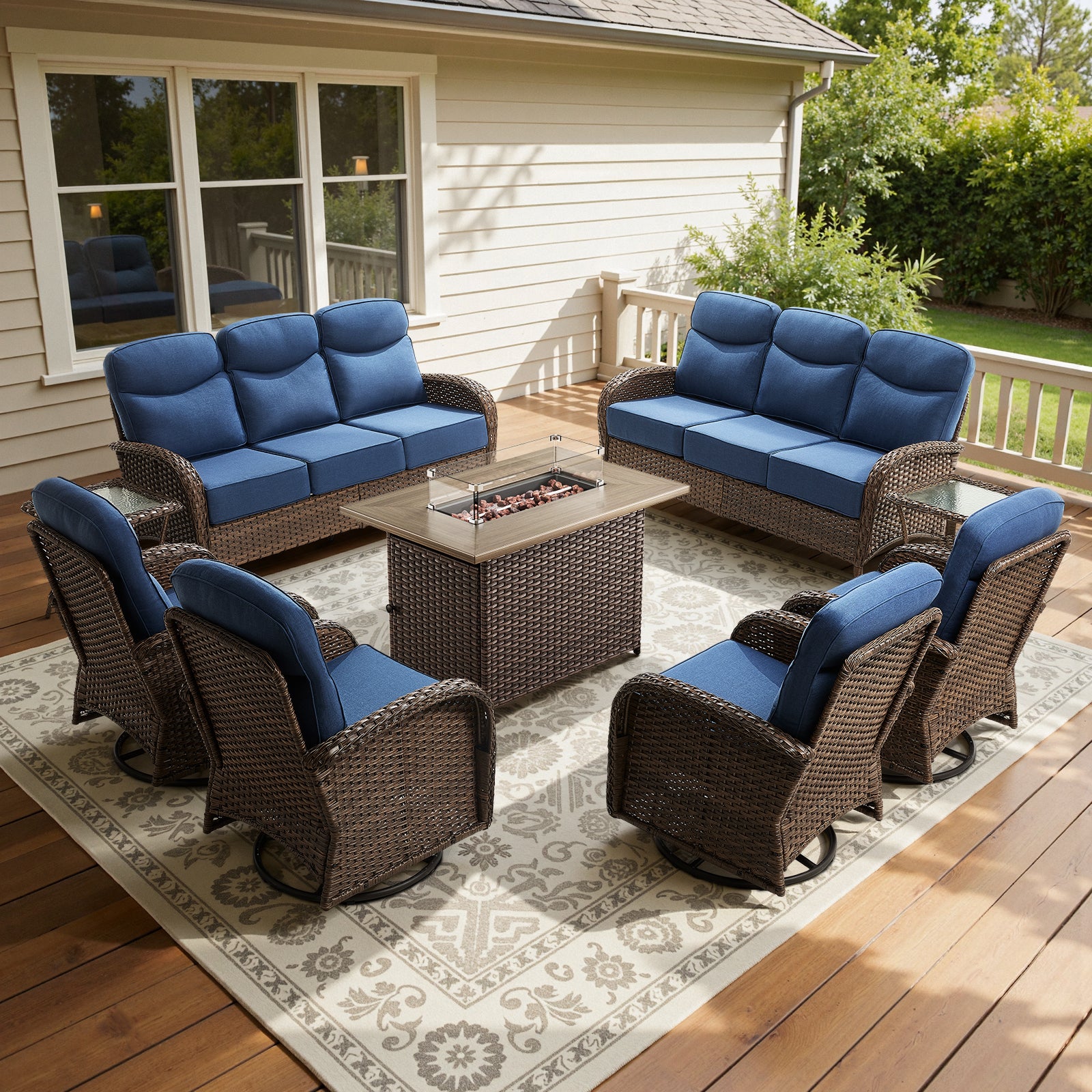 Premium 9-Piece Wicker Patio Set with Fire Pit Table – Resort-Style Comfort for Patio & Deck, ND Series - Belord