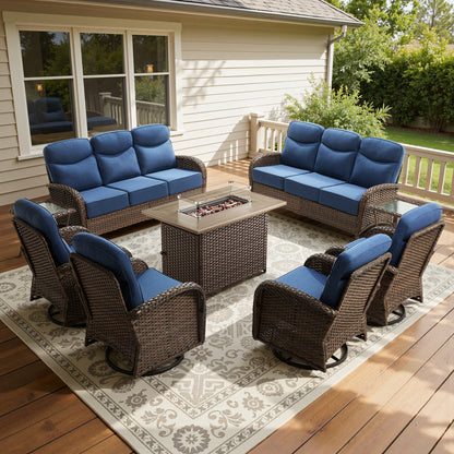Premium 9-Piece Wicker Patio Set with Fire Pit Table – Resort-Style Comfort for Patio & Deck, ND Series - Belord