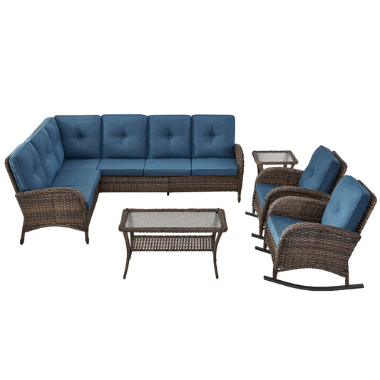 Large Sectional Set 10-Piece with Rocking Chairs, Coffee Table, and Side Table, NDS Series