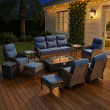 Luxury 10-Piece Patio Lounge Set with Split Fire Pit Table & Ottomans – Ultimate Outdoor Comfort, ND Series - Belord