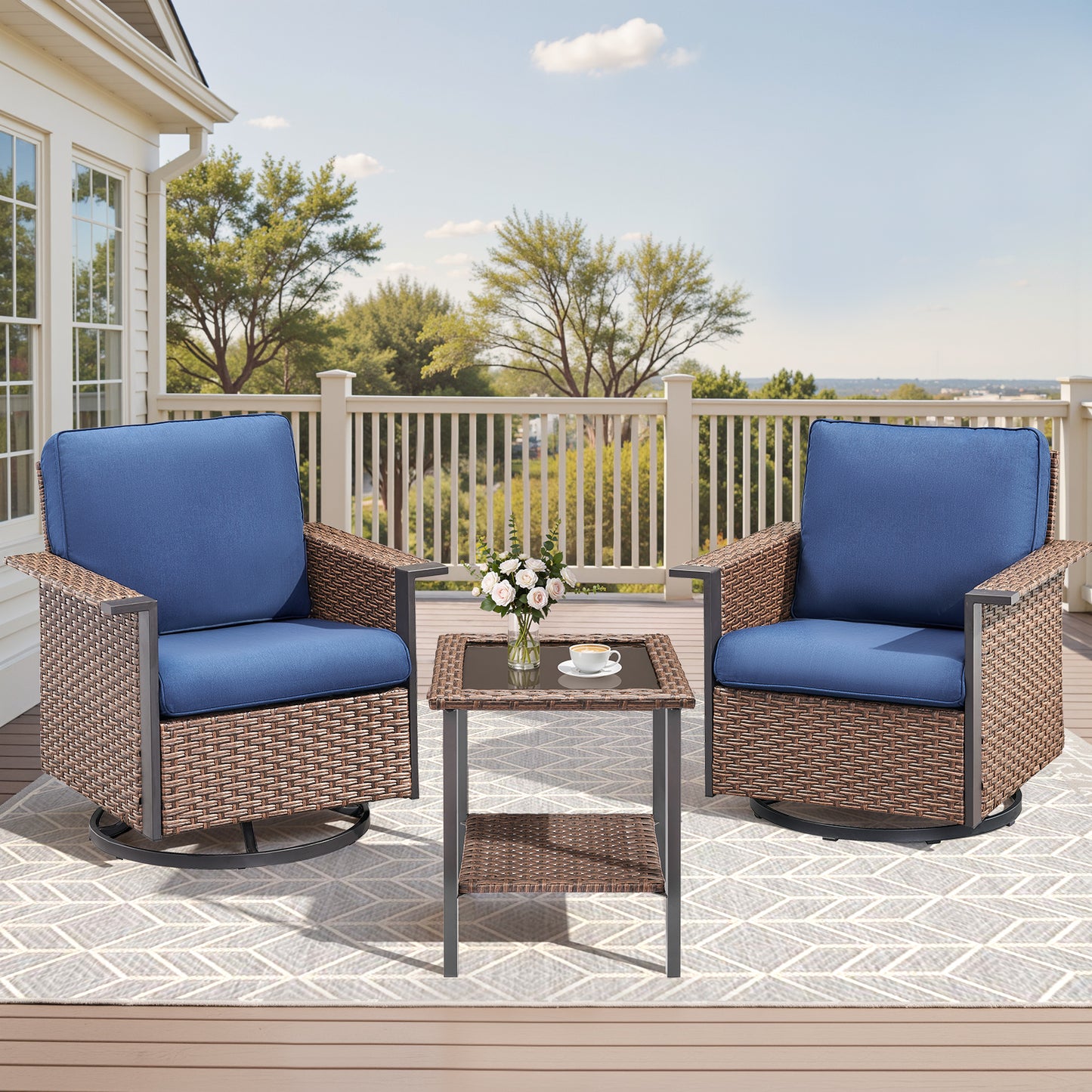 Outdoor Bistro Set for Patio — 3-Piece with 360° Swivel Aluminum Chairs & Table, WNG Series