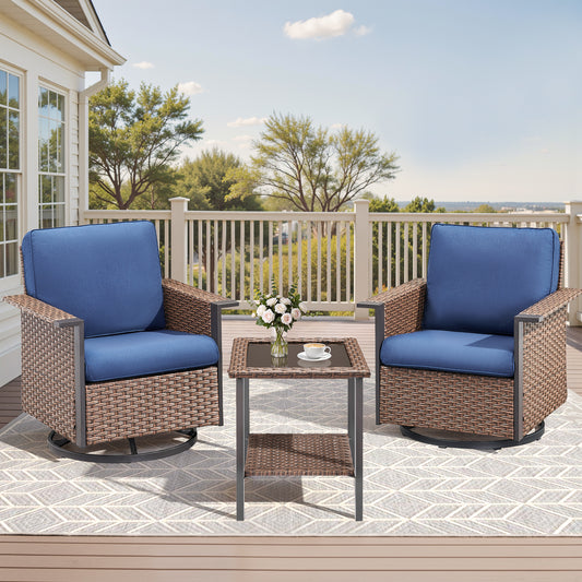 Outdoor Bistro Set for Patio — 3-Piece with 360° Swivel Aluminum Chairs & Table, WNG Series