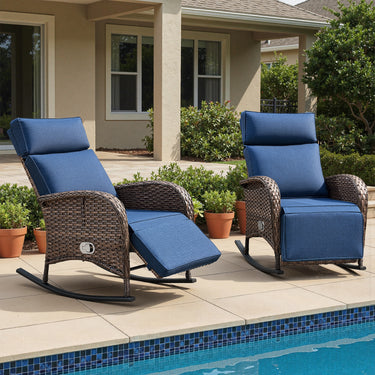 Premium 2-Piece Wicker Rocking Recliner Chair with Adjustable Backrest & Footrest, Cushioned PE Rattan Patio Lounge Chair, NDS Series - Belord