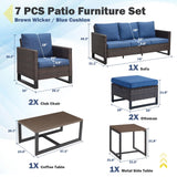 Patio Conversation Set 7-Piece with Sofa, Patio Chairs, Coffee Table, Side Table, and Ottoman, GRS Series - Belord
