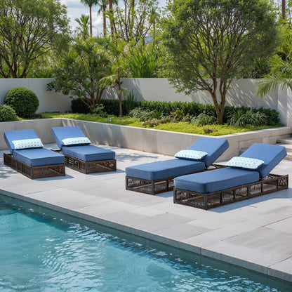 4-Piece Outdoor Lounge Set – 4 Adjustable 76.8" Chaise Lounges with 5-Inch Cushions, All-Weather Rattan, NTC Series