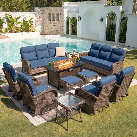 Ultimate 11-Piece Luxury Patio Furniture Set with Metal Fire Pit Table – Premium All-Weather Seating Collection, ND Series