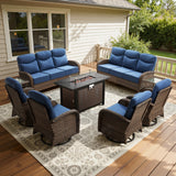 Spacious 9-Piece Patio Conversation Set with Metal Fire Pit Table – All-Weather Wicker Seating for Outdoor Gatherings, ND Series - Belord