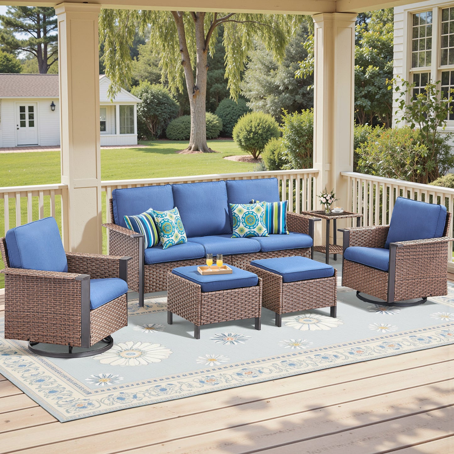 6-Piece All-Weather Wicker Patio Set with Swivel Chairs — Includes Rattan 3-Seater Sofa & Conversation Seating, WNG Series