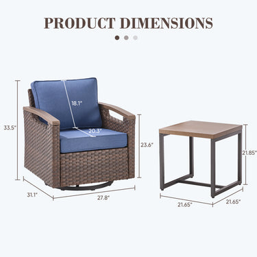 Heavy-Duty 3-Piece Outdoor Swivel Glider Set with Metal Side Table, BBR Series - Belord