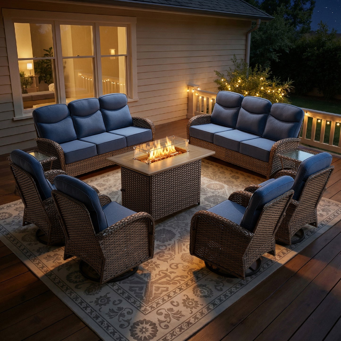 Premium 9-Piece Wicker Patio Set with Fire Pit Table – Resort-Style Comfort for Patio & Deck, ND Series - Belord
