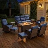 Elegant 10-Piece Rattan Patio Set with Wicker Fire Pit Table – Designed for Cozy Summer Nights, ND Series - Belord