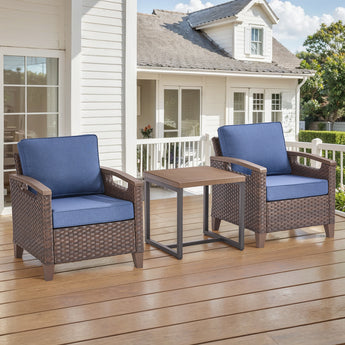 BBR Series 3-Piece Patio Set: 2 Swivel Chairs + Side Table - PE Wicker with Thick Cushions & Weather-Resistant Metal Frame - Belord