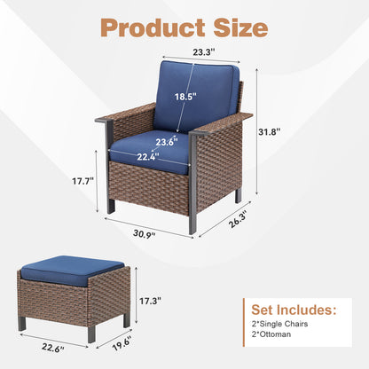 4-Piece Outdoor Patio Set: 2 Patio Chairs with Ottomans, WNG Series