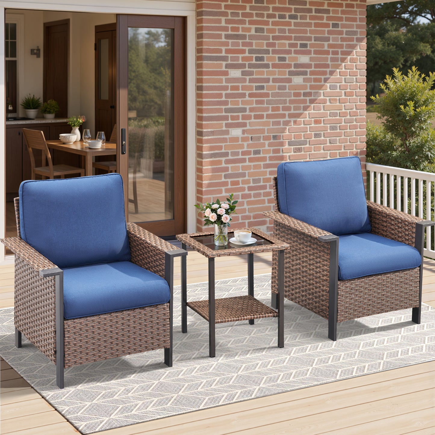 3-Piece Set: Patio Wicker Chairs with Side Table, WNG Series